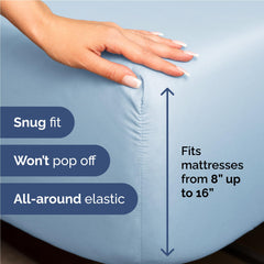 CGK Unlimited fitted sheet pocket close-up showing deep pockets and secure fit benefit