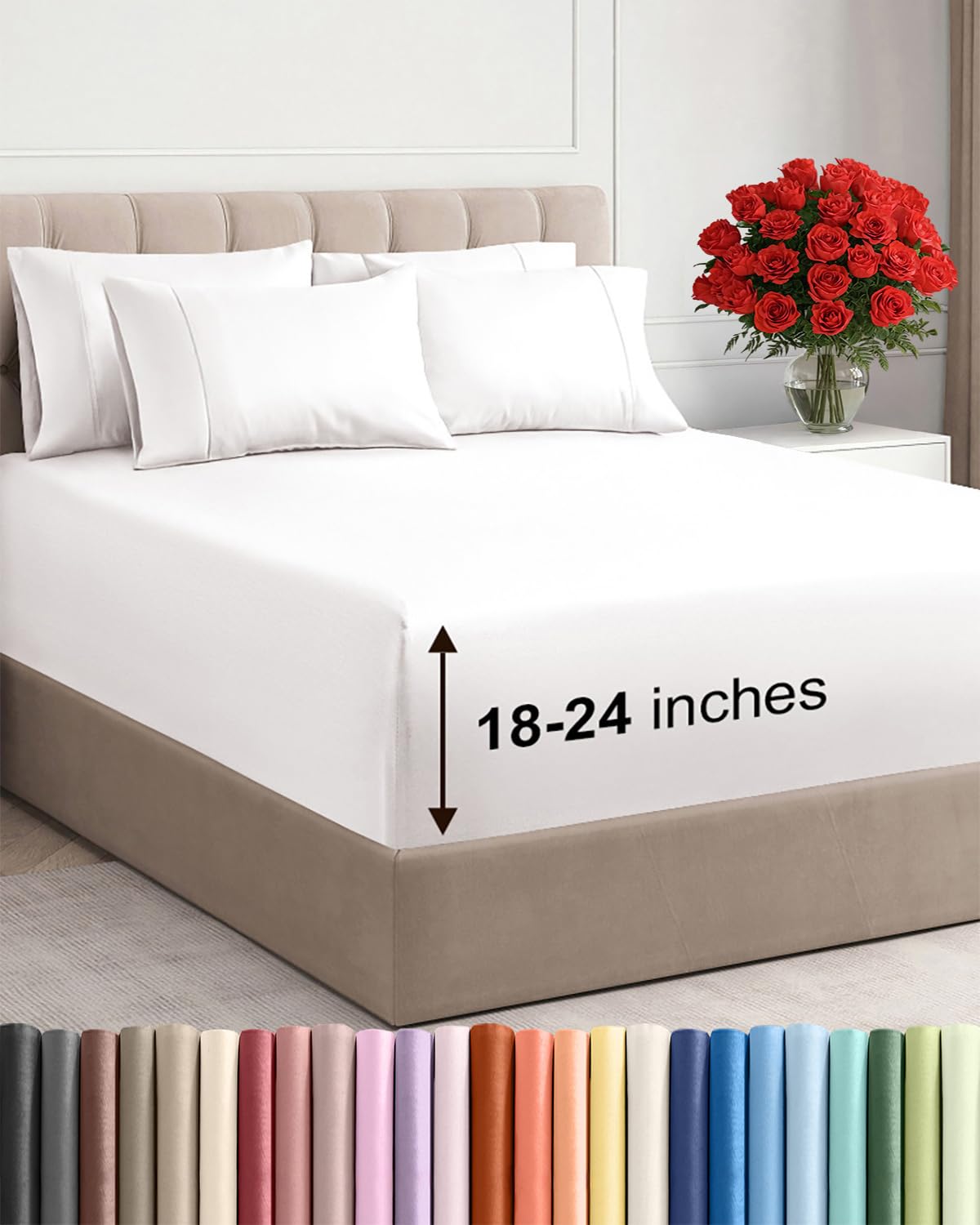 CGK Unlimited front view of king sheet set packaging showing antique white color and included pieces for easy selection