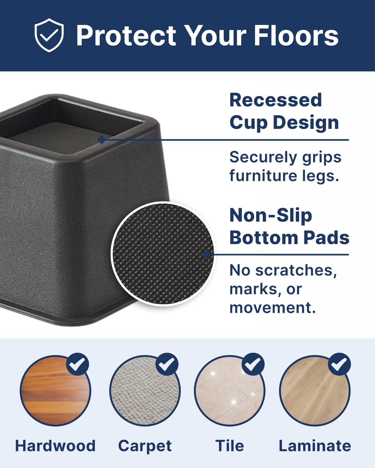 CGK Unlimited furniture leg seated in cup for stable fit