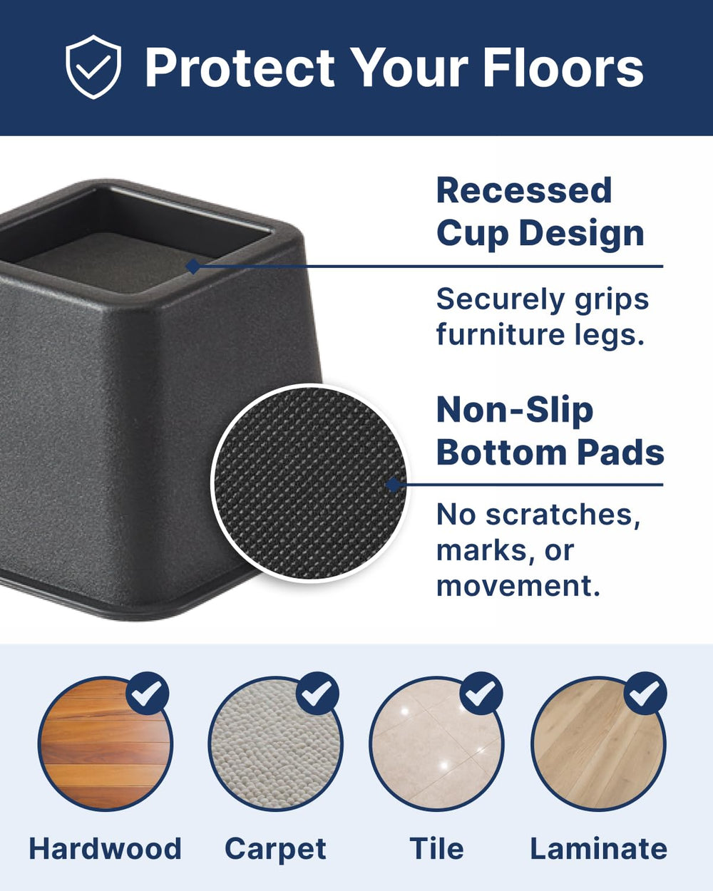 CGK Unlimited furniture leg seated in cup for stable fit
