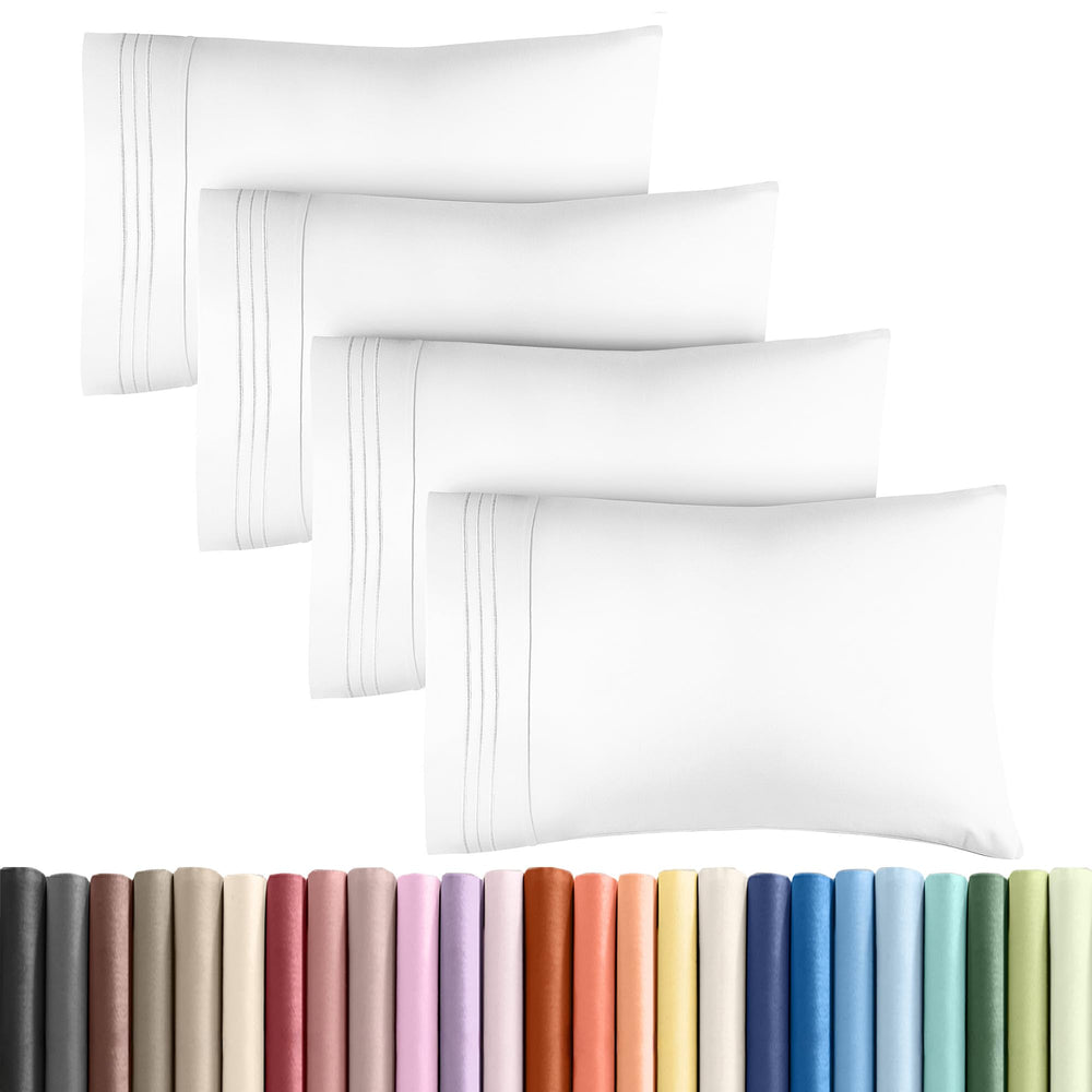 CGK Unlimited front view of four white queen pillow cases showing clean look and comfort