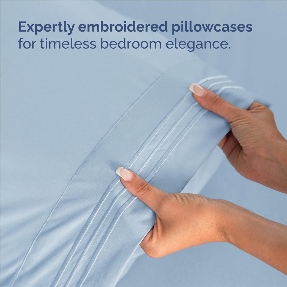 CGK Unlimited sheet set on a made bed showing lifestyle use and calming bedroom aesthetic benefit