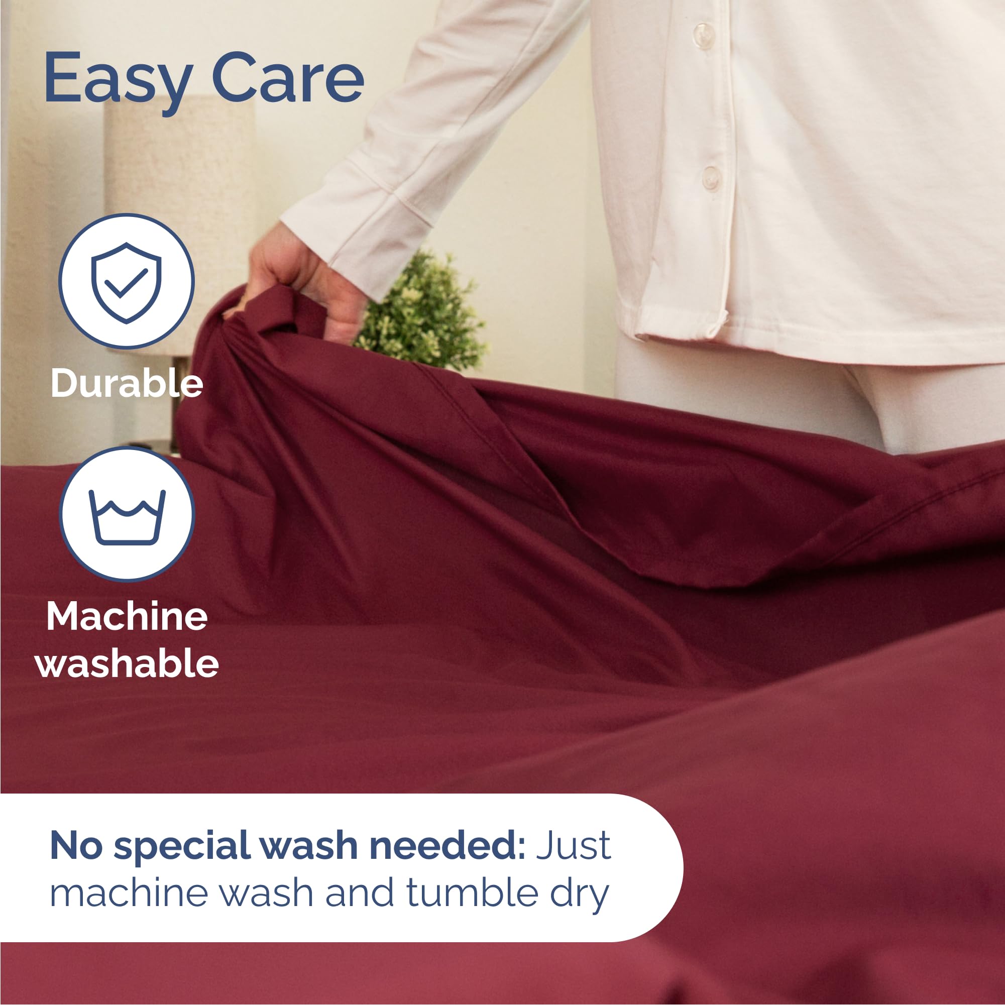 CGK Unlimited fitted sheet on mattress showing size fit and secure hold benefit