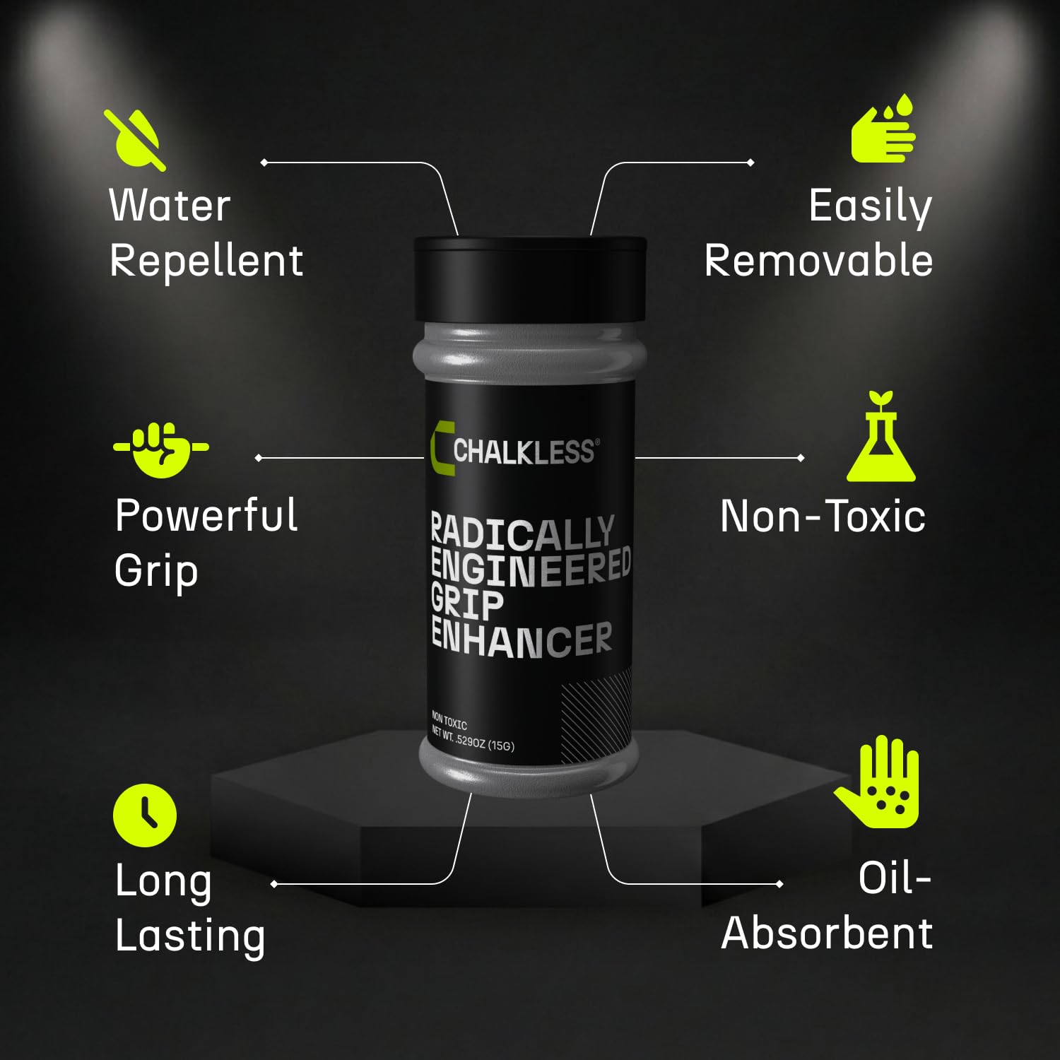 Chalkless applied to hands illustrating improved grip and sweat management