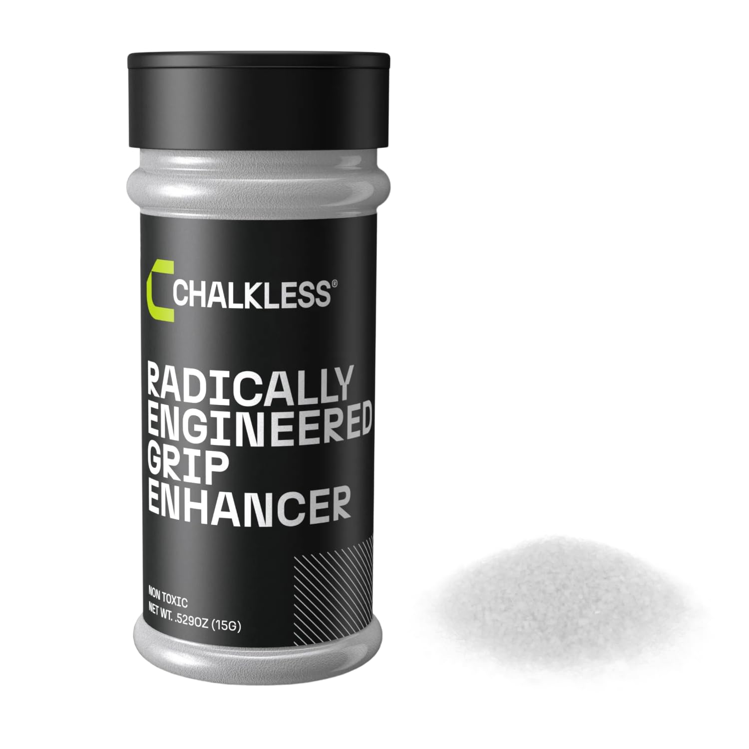 Chalkless front packaging showing compact 15g container and clear finish benefit