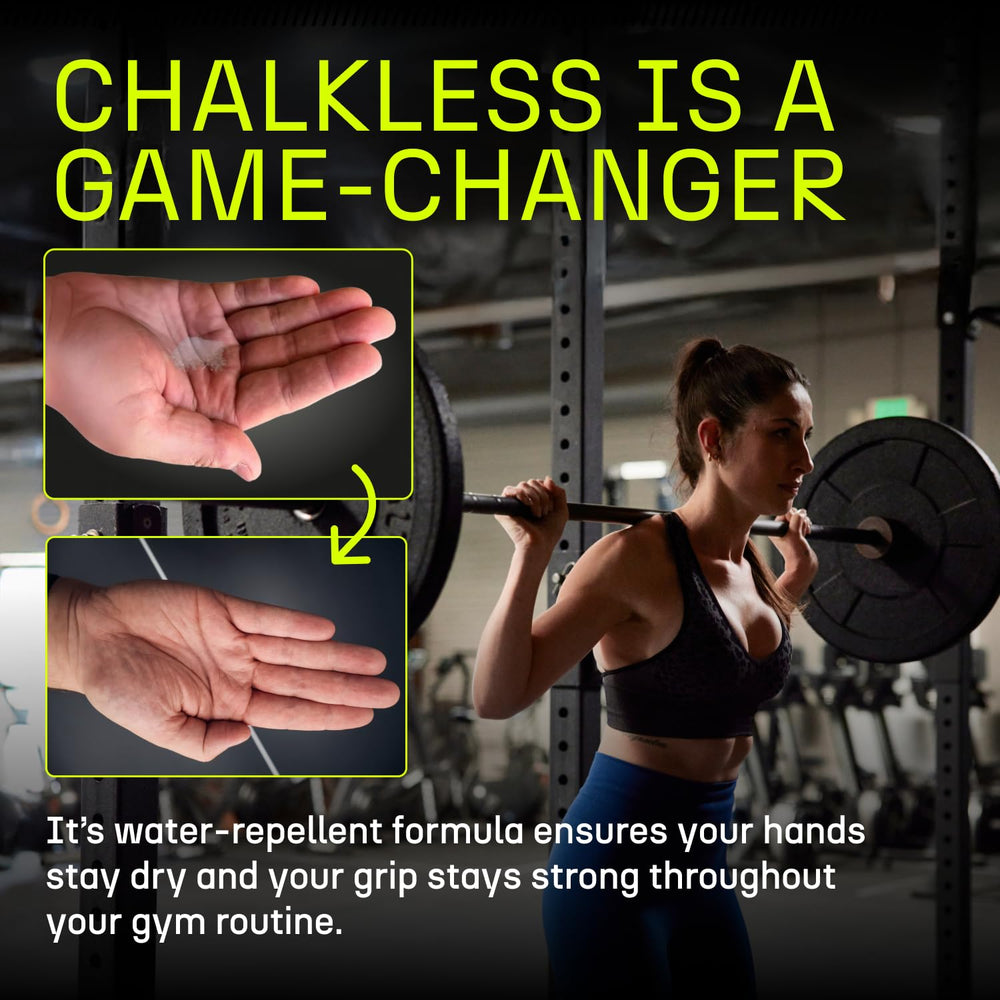 Chalkless used during weightlifting to show secure bar control and reduced slippage