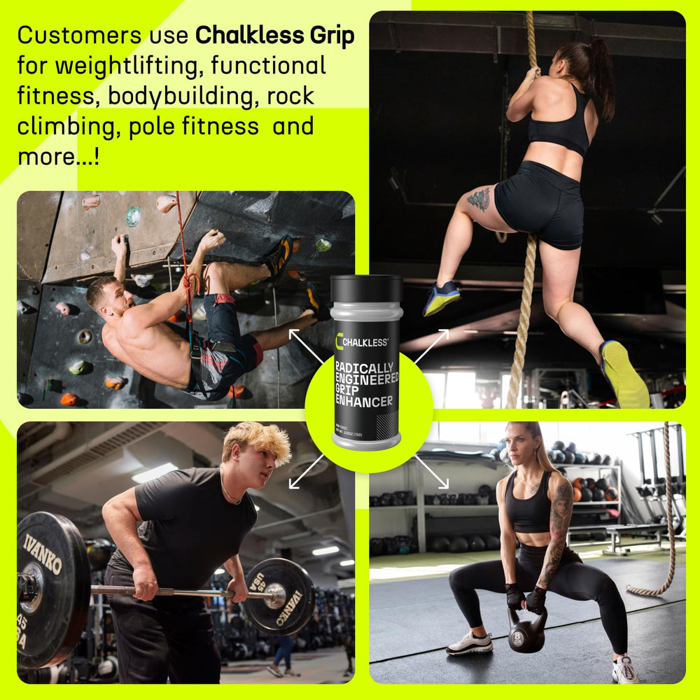 Chalkless used in yoga transition demonstrating better hand traction and clean appearance