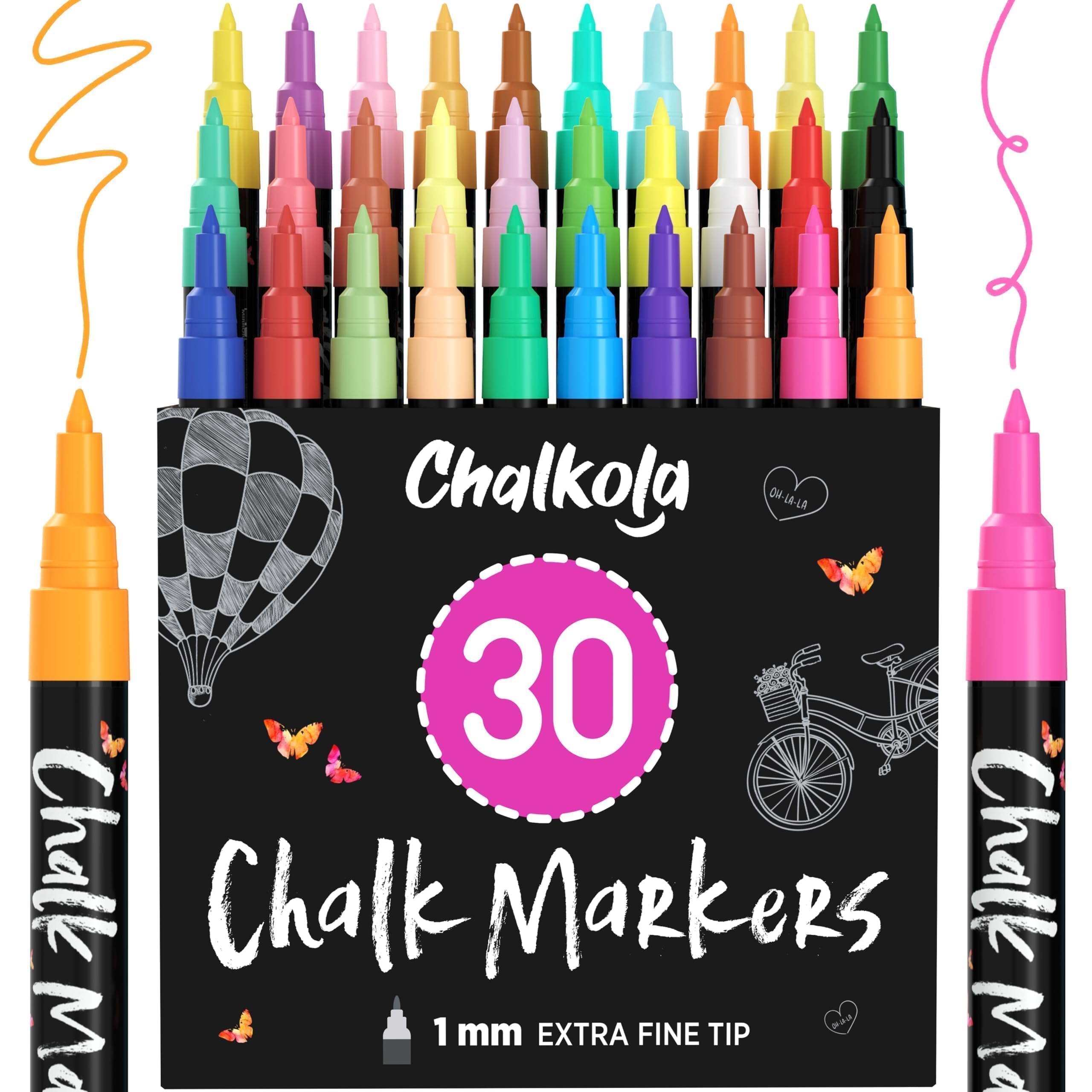 Chalkola front packaging showing 30 vibrant colors and tidy layout benefit: full palette