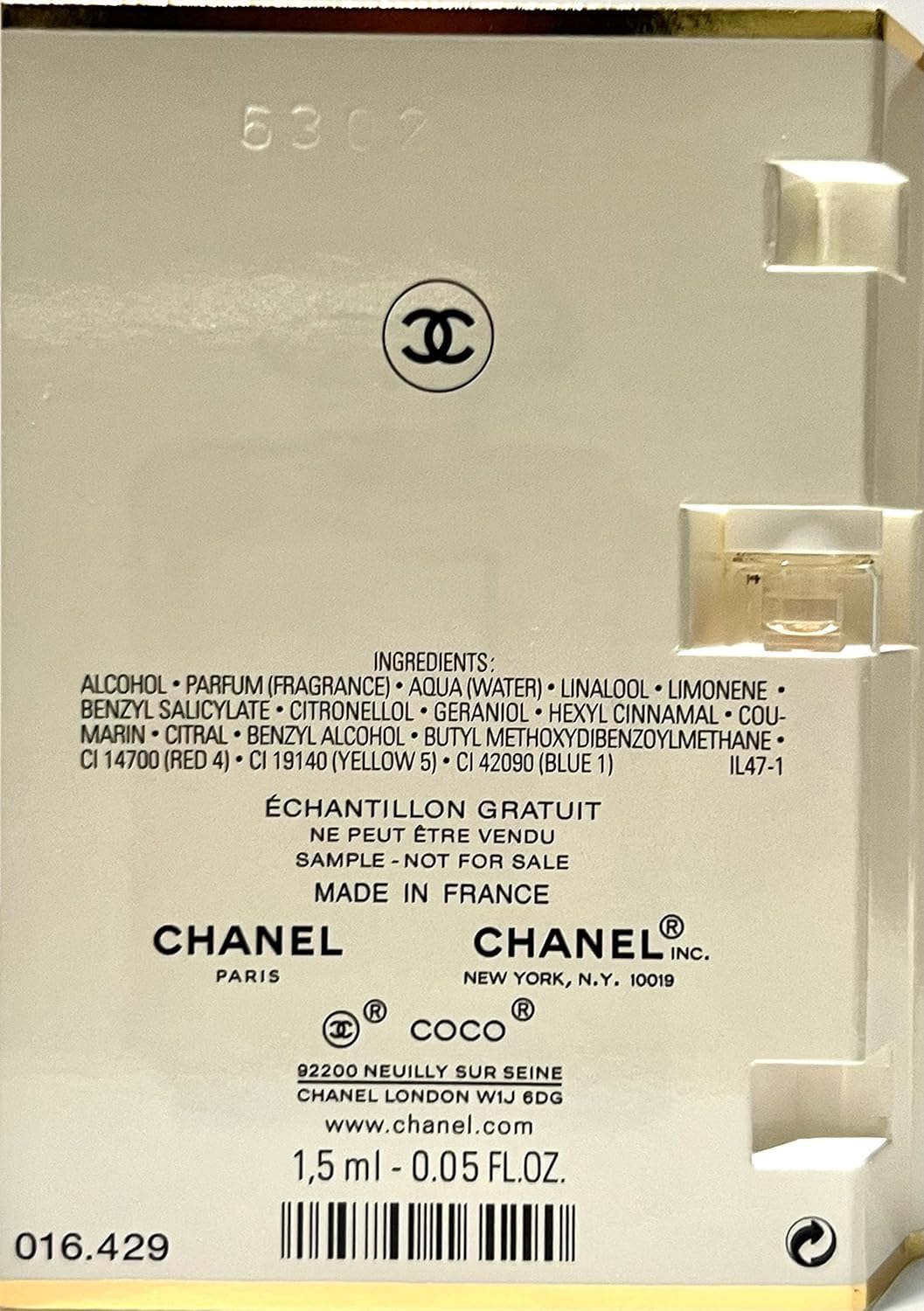 CHANEL close-up of vial nozzle demonstrating precise spray for testing