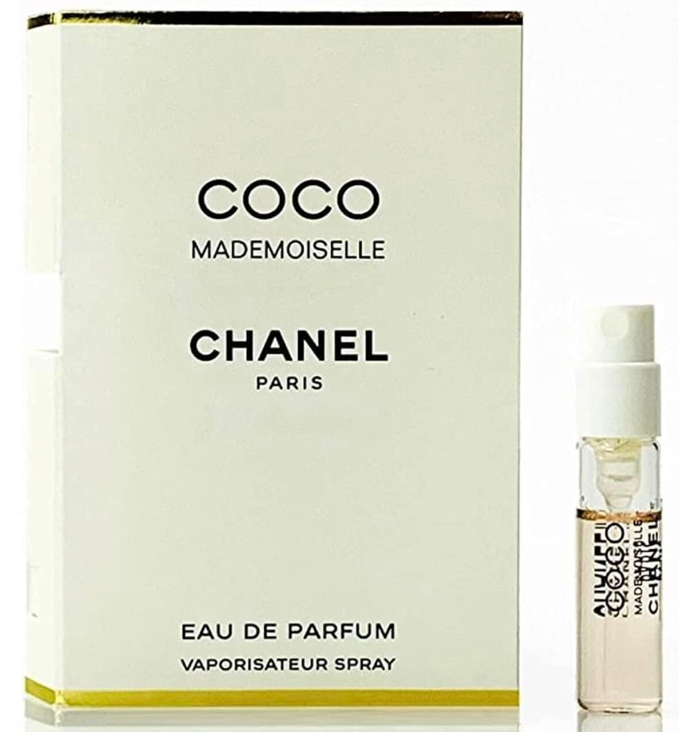 CHANEL vial front view showing label and travel-friendly size for sampling