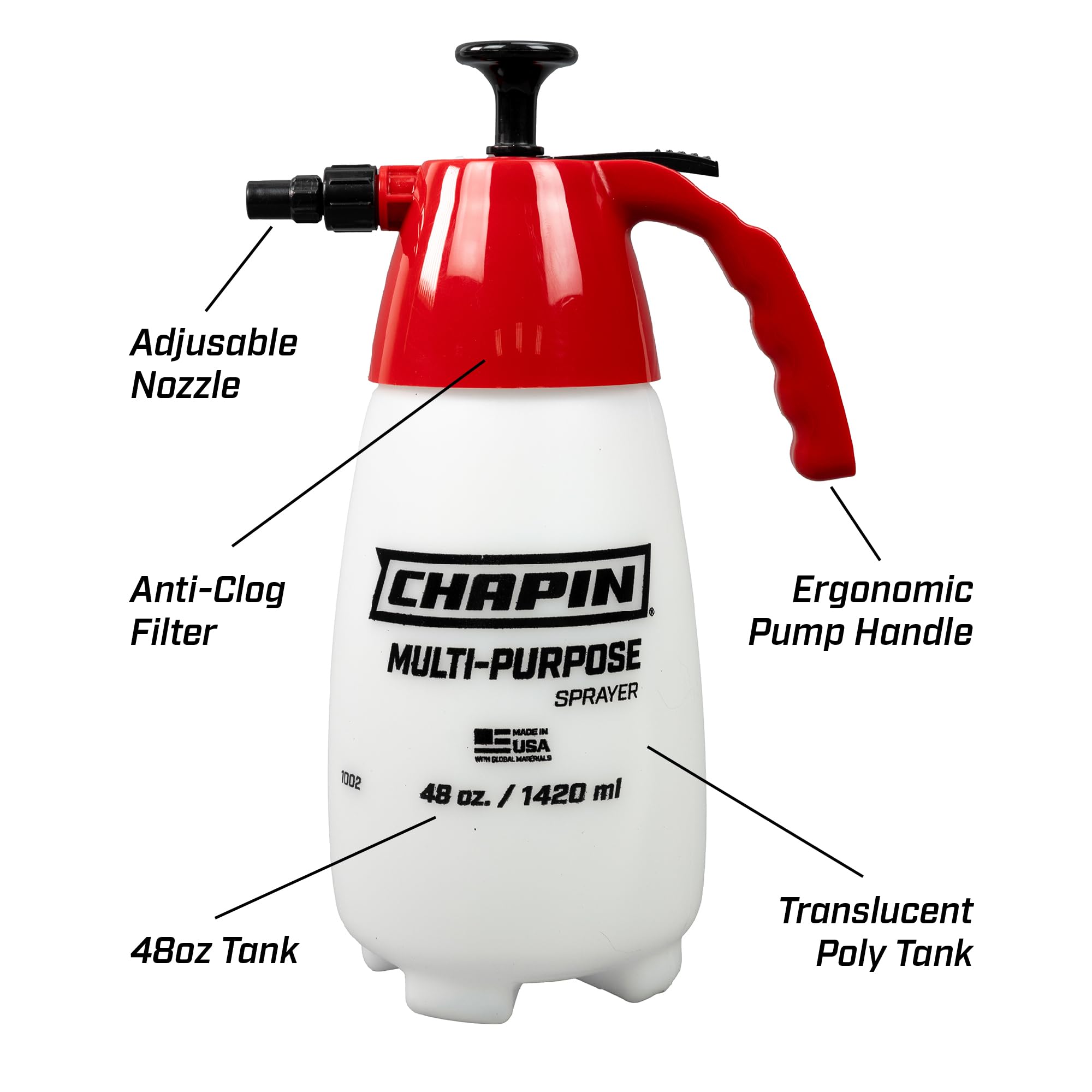 CHAPIN adjustable nozzle close-up showing mist-to-stream versatility benefit