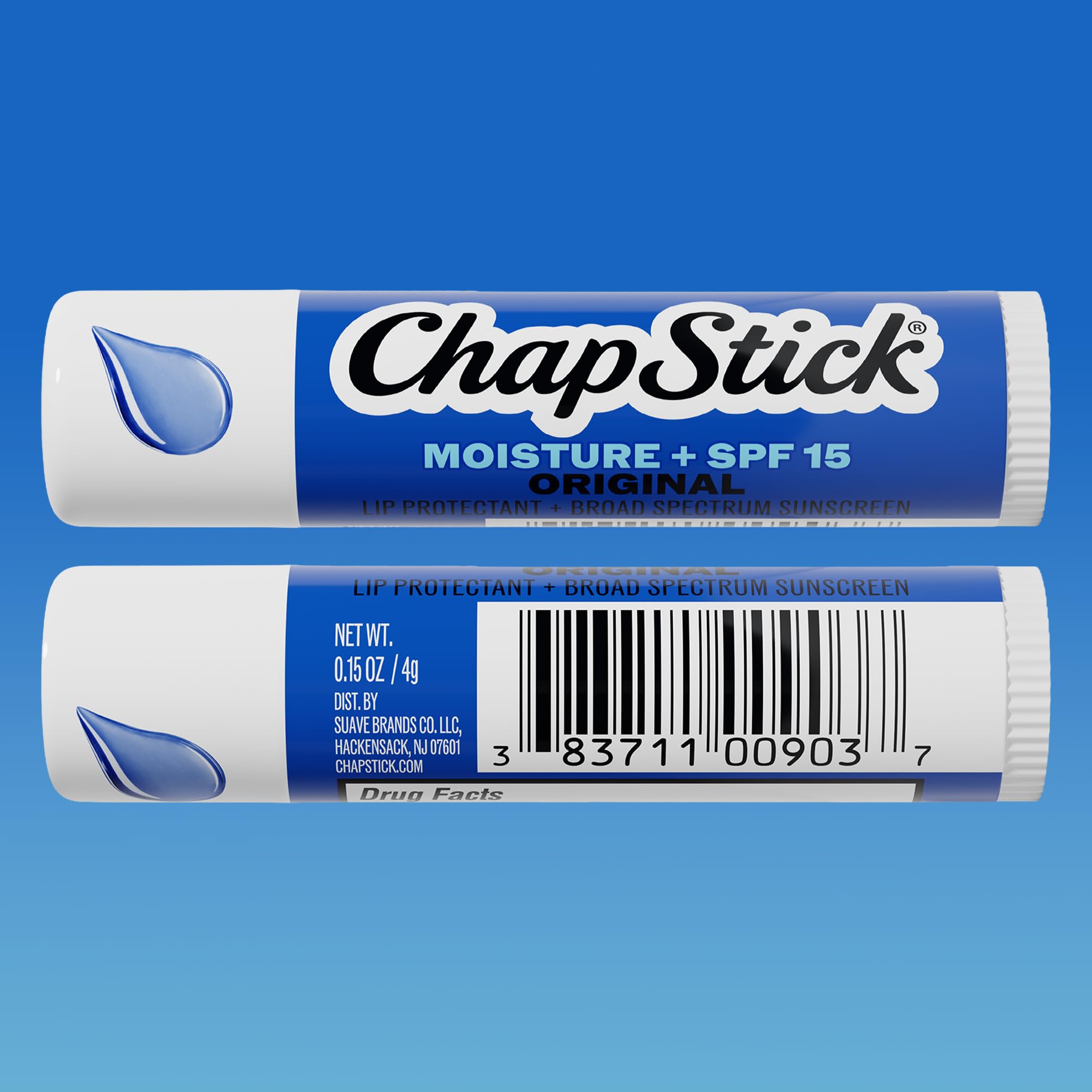 ChapStick next to a coin to show compact size and pocket-friendly benefit