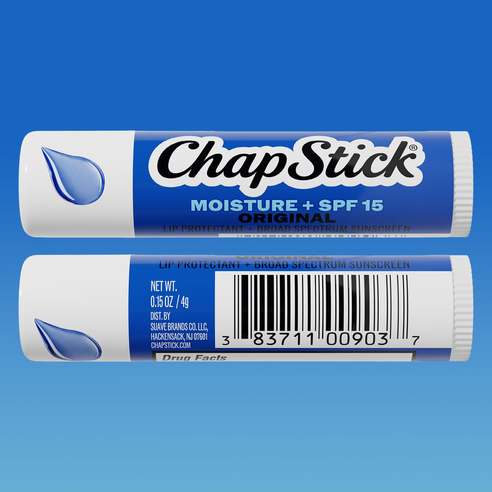 ChapStick next to a coin to show compact size and pocket-friendly benefit