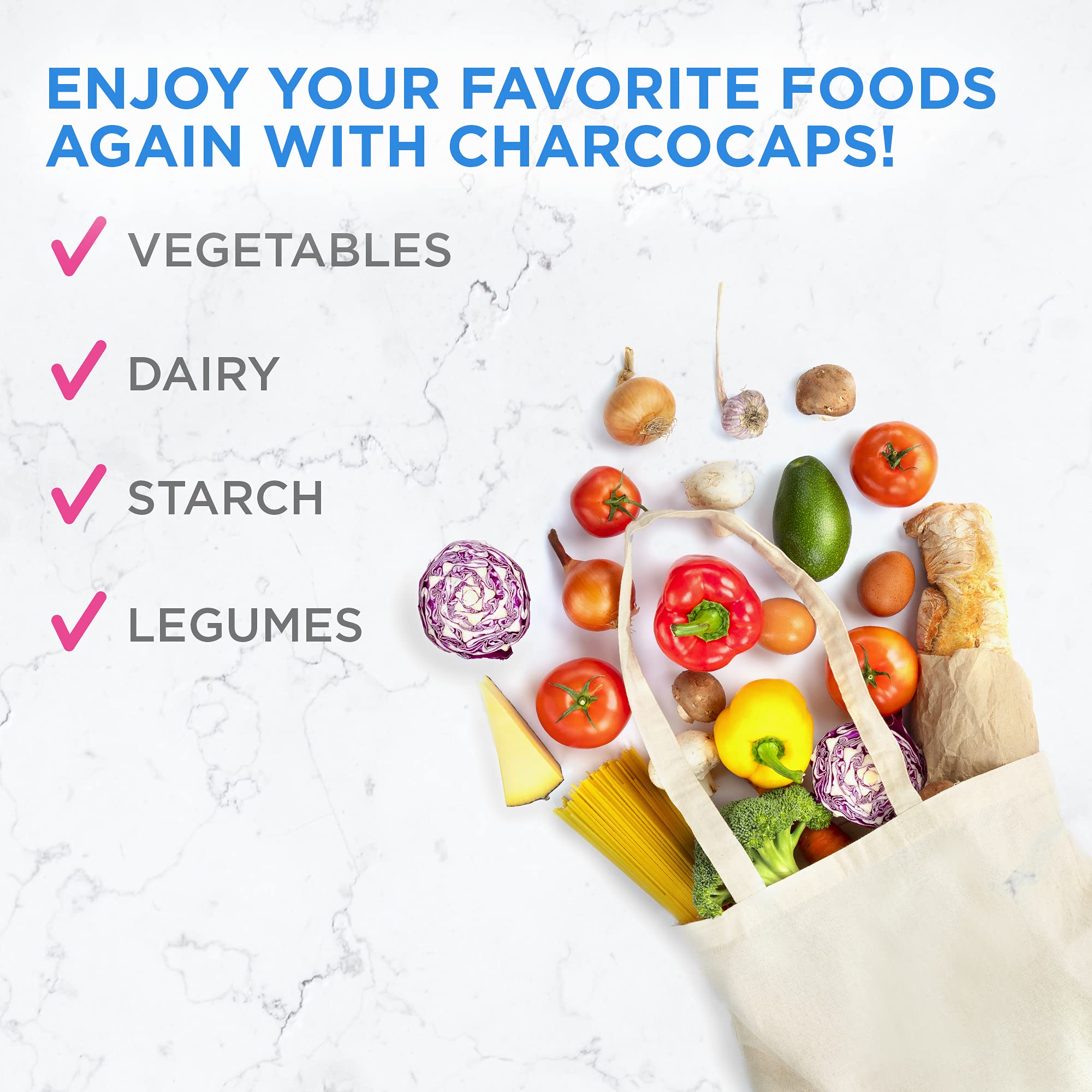 Clear product label and ingredient panel on Charcocaps for transparency and sourcing