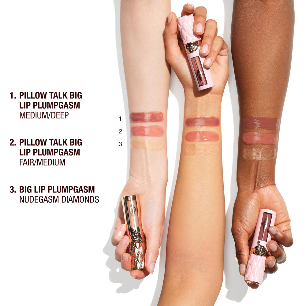 Charlotte Tilbury gloss held in hand to show size and easy everyday portability