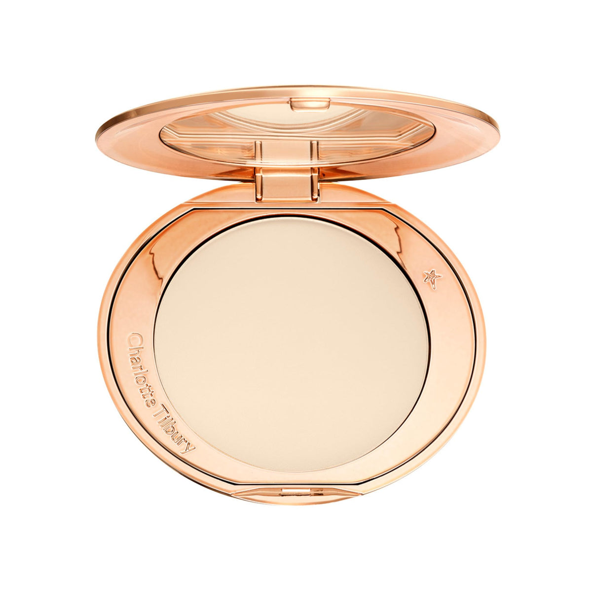 Charlotte Tilbury compact front packaging showing sleek design and travel convenience