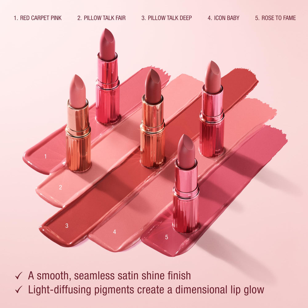 Charlotte Tilbury woman applying lipstick in mirror for confident radiant finish