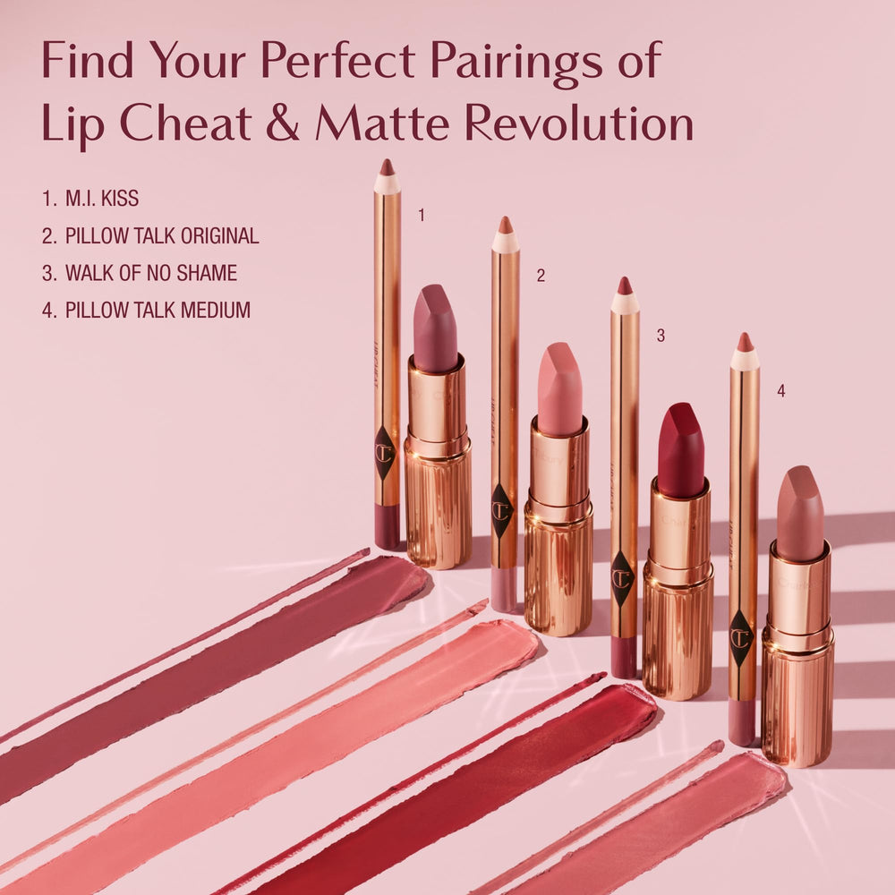Charlotte Tilbury packaging label detail showing shade name and authenticity benefit