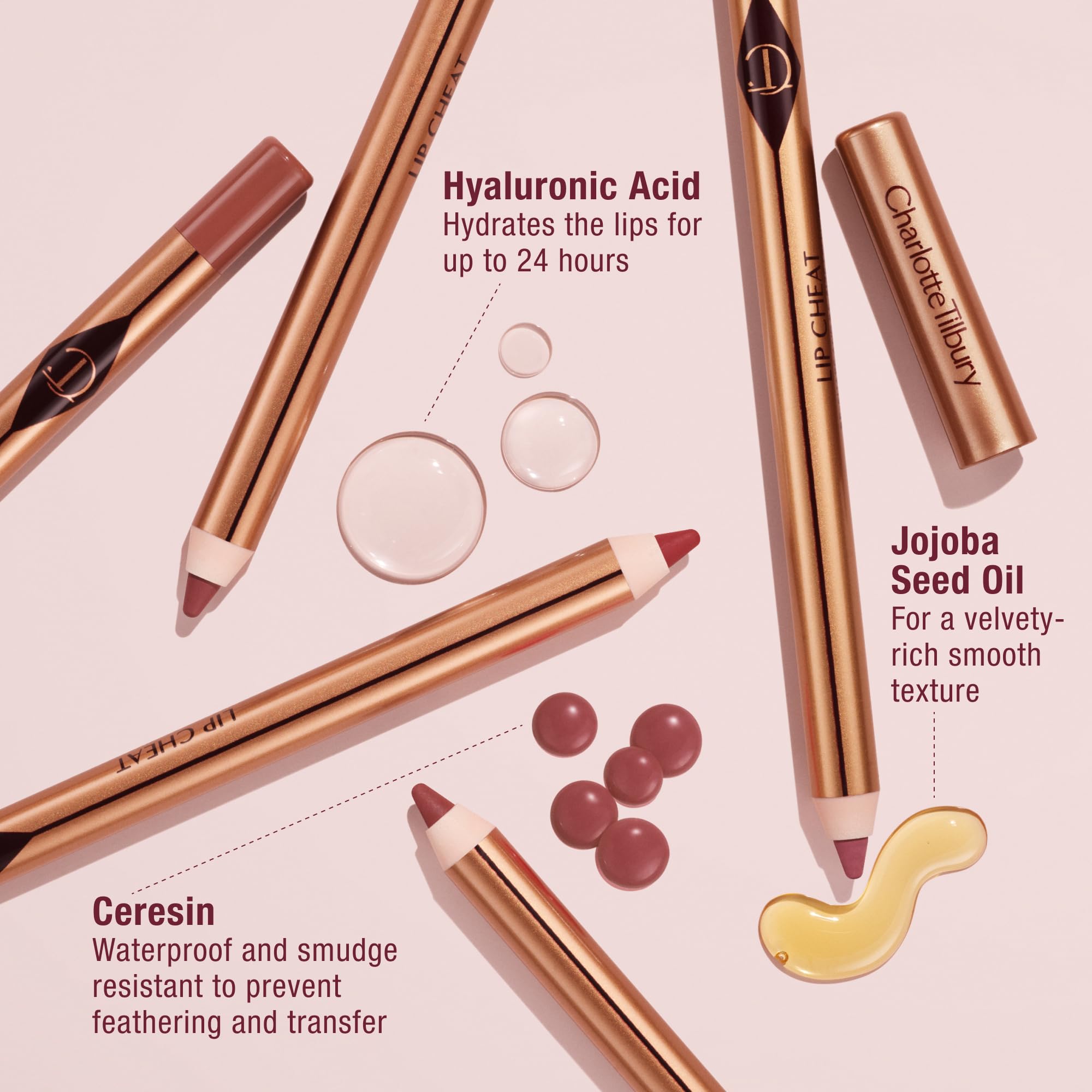 Charlotte Tilbury Lip Cheat paired with lipstick to show complementary layering benefit