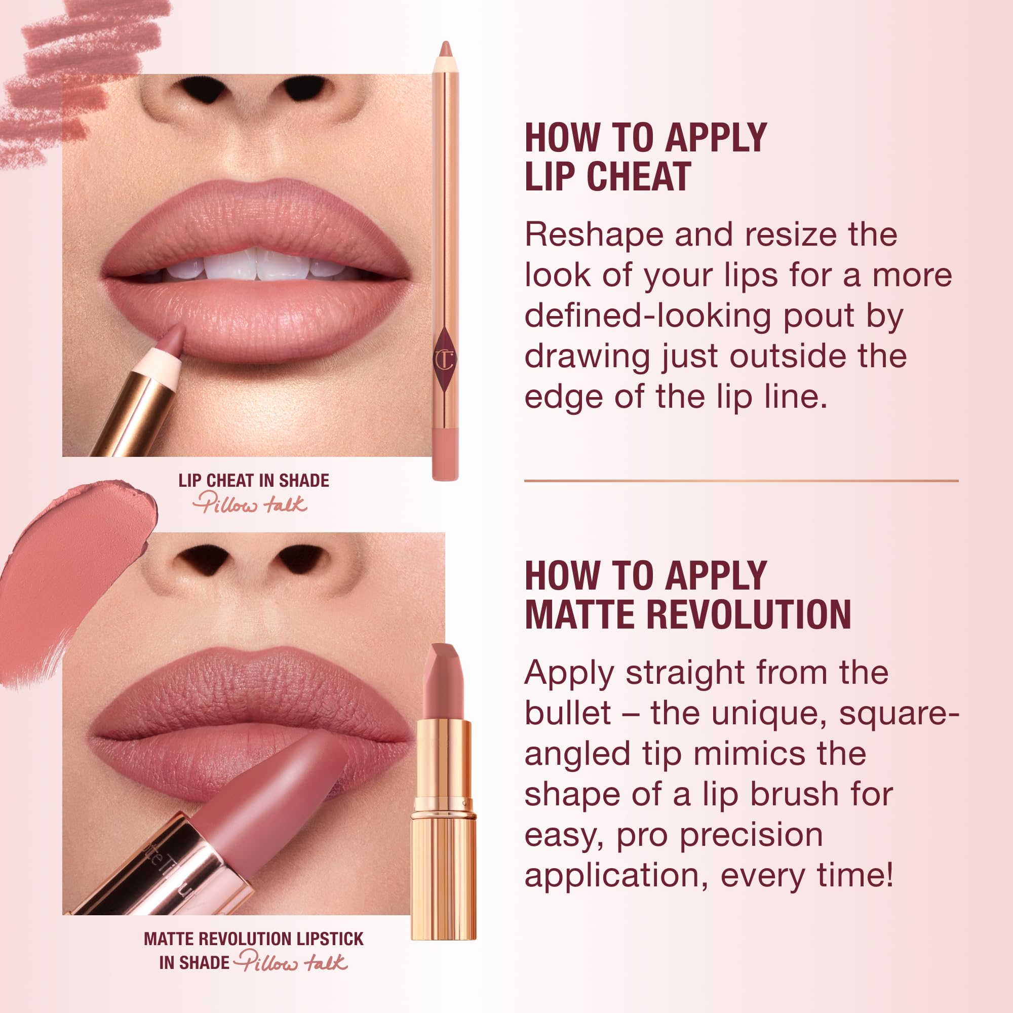 Charlotte Tilbury paired with Lip Cheat liner for longer-lasting edges