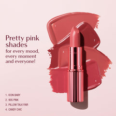 Charlotte Tilbury Pillow Talk Fair swatch on skin showing soft cool-toned pink payoff