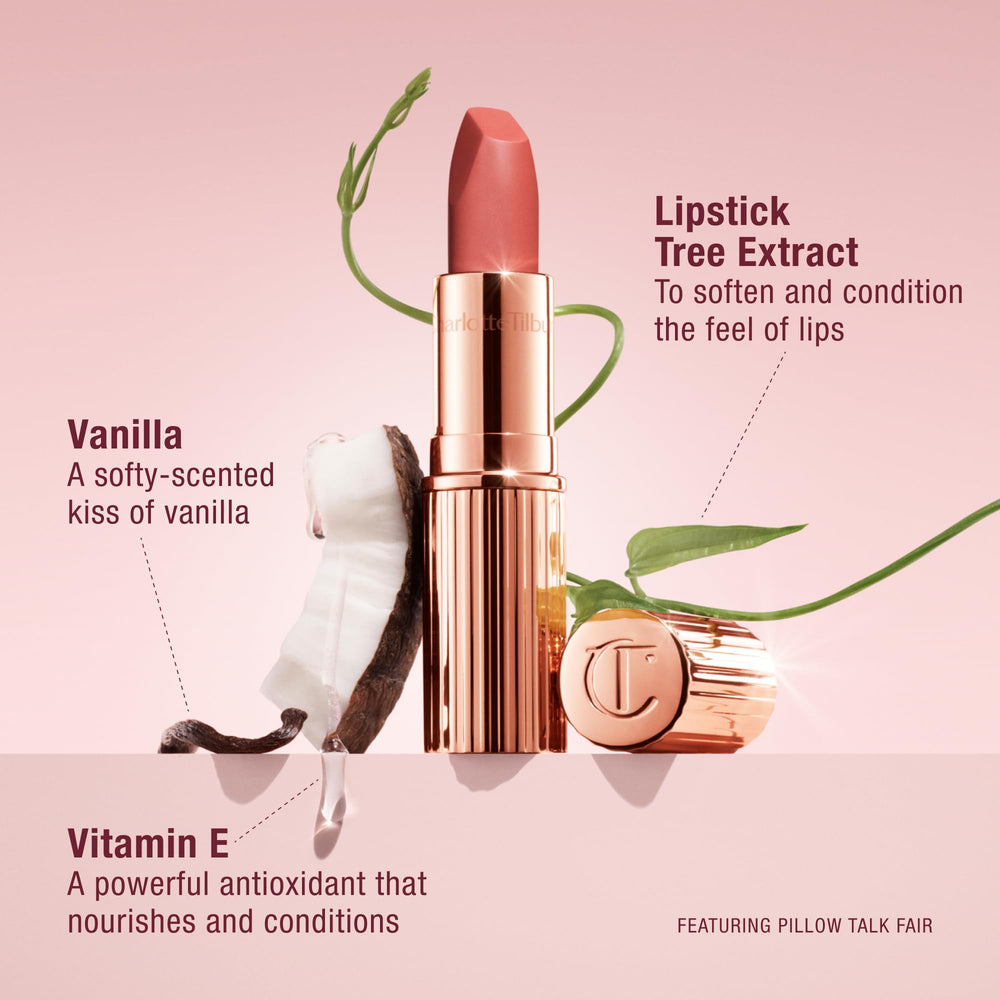 Charlotte Tilbury Pillow Talk full-lip swatch showcasing natural nude-pink