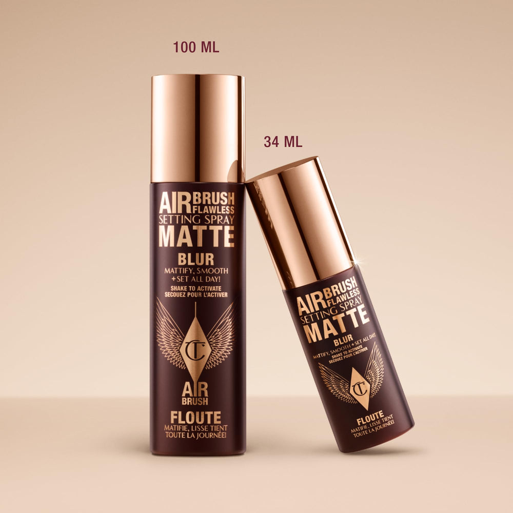 Charlotte Tilbury refresh makeup midday as model mists face to revive and seal makeup