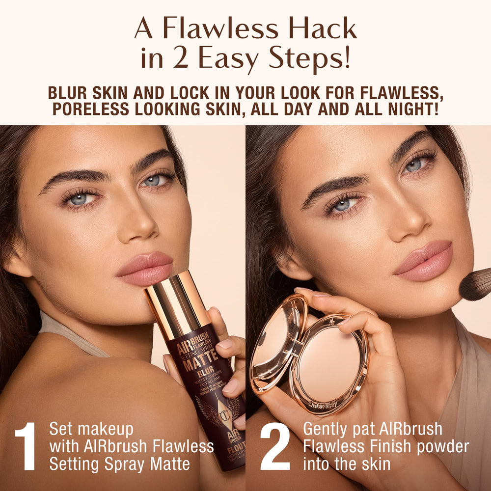 Charlotte Tilbury scale with hand to indicate compact size and travel-friendly convenience
