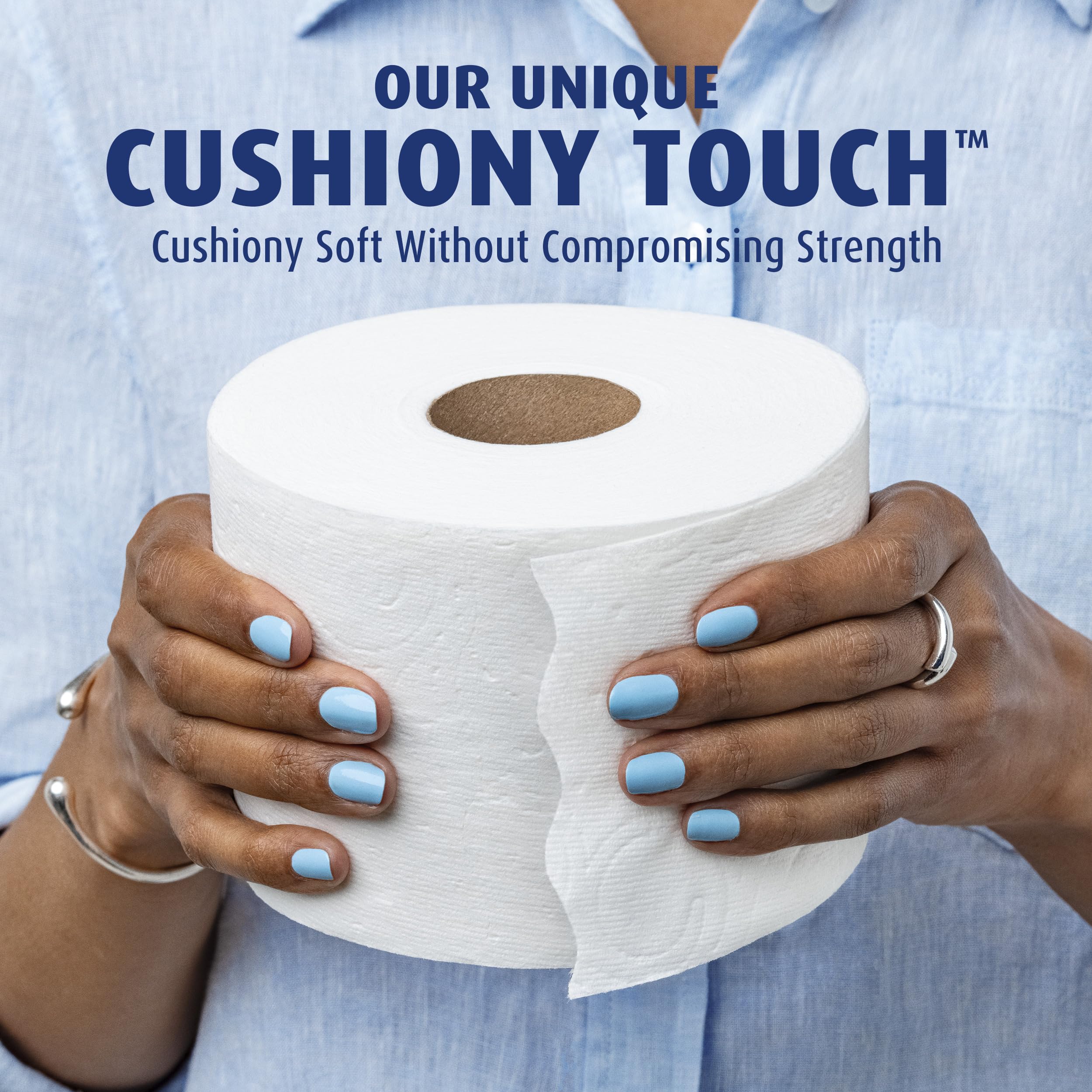 Stacked Charmin Family Mega rolls in pantry showing bulk savings benefit