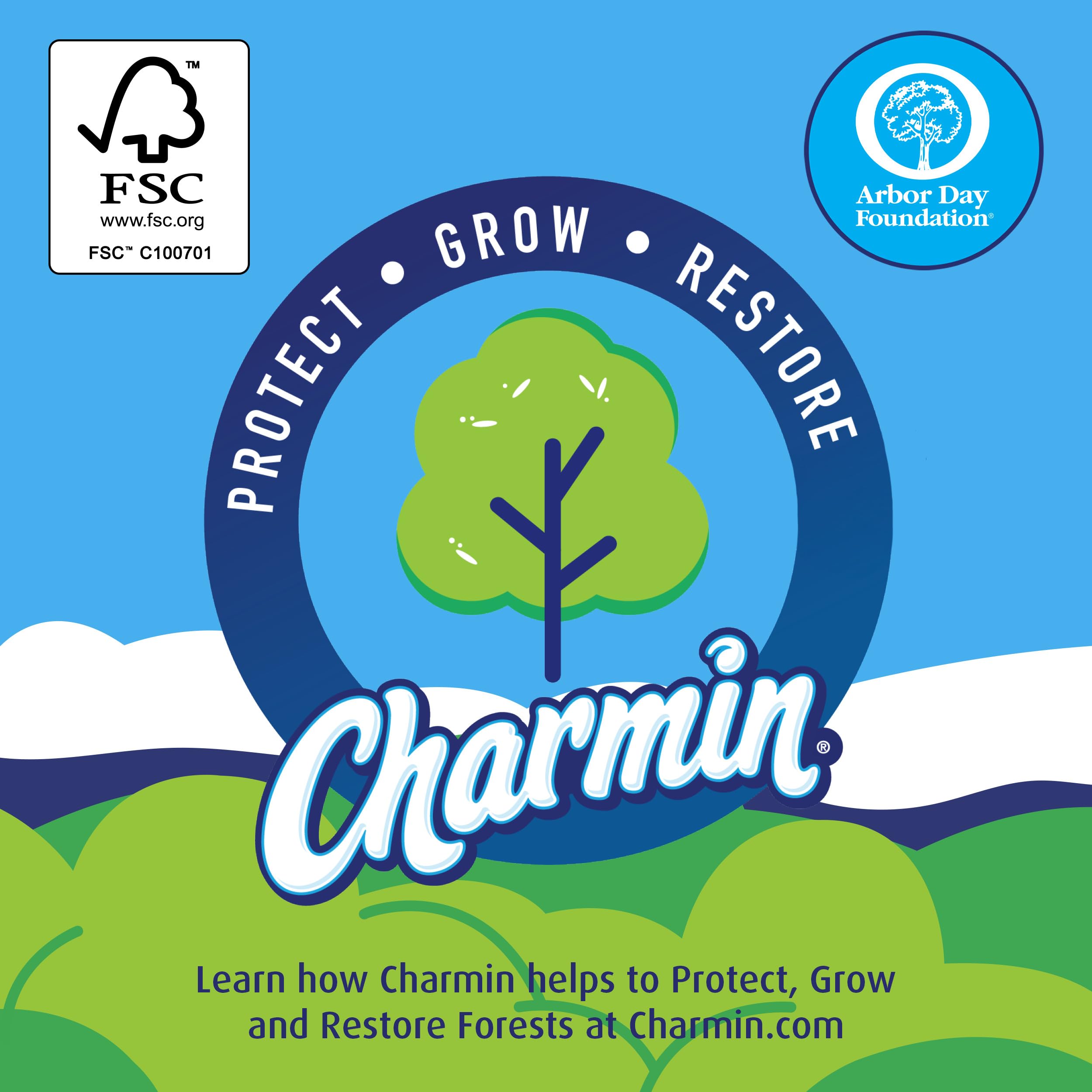 Label close-up noting Charmin septic-safe claim for plumbing peace of mind