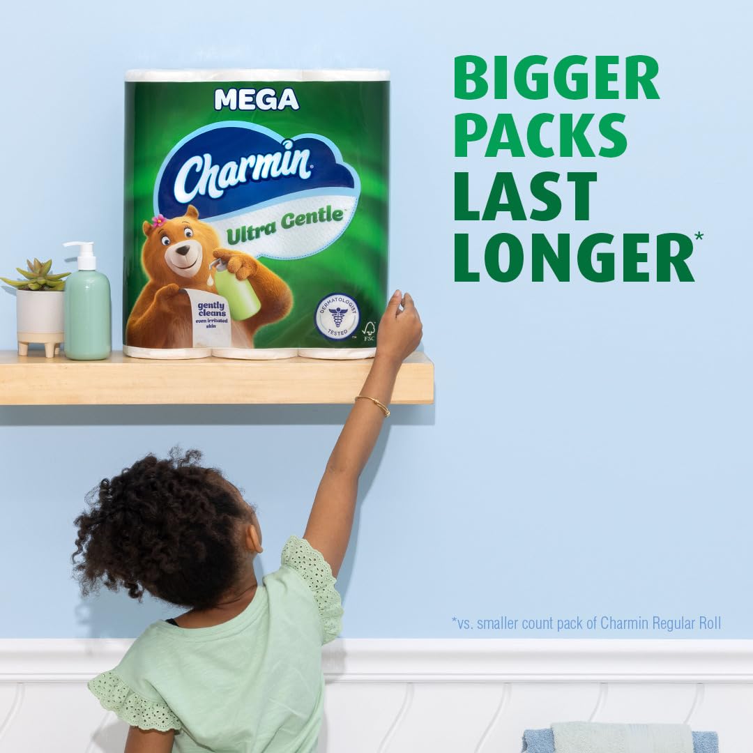 Charmin Ultra Gentle sheet showing lotion layer and gentle touch benefit