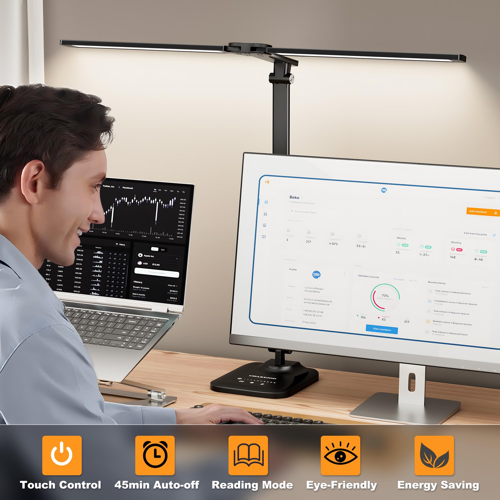 CHARYJOD next to notebook showing scale and portability for small workspaces