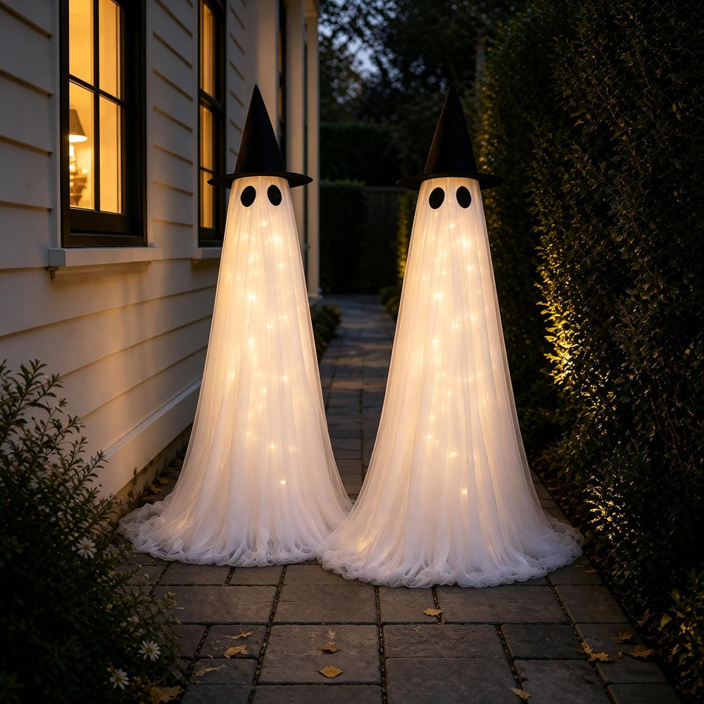 CheerBloom ghost beside door showing five-foot scale and proportion