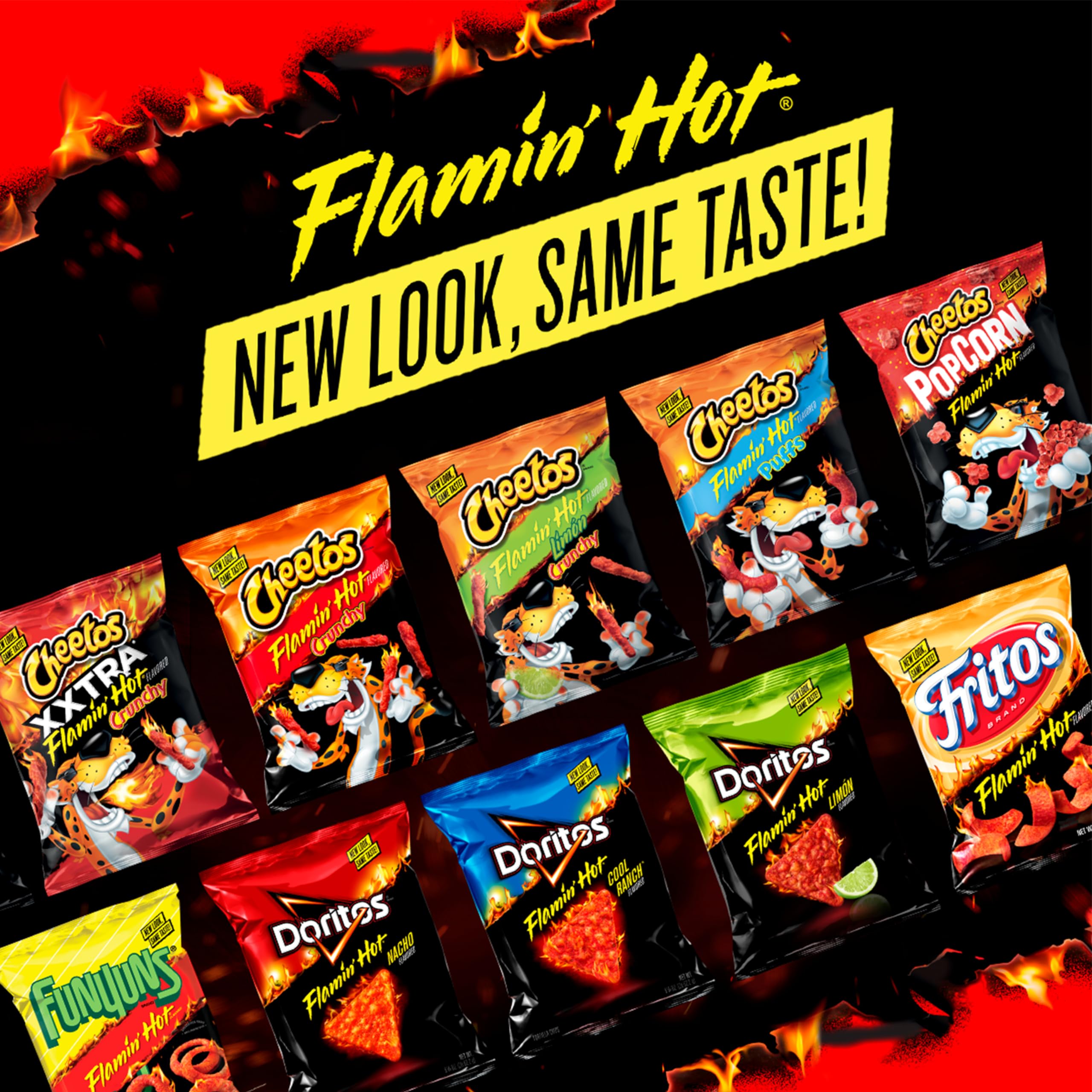 Cheetos Flamin' Hot seasoning detail highlighting bold red spice for intense flavor