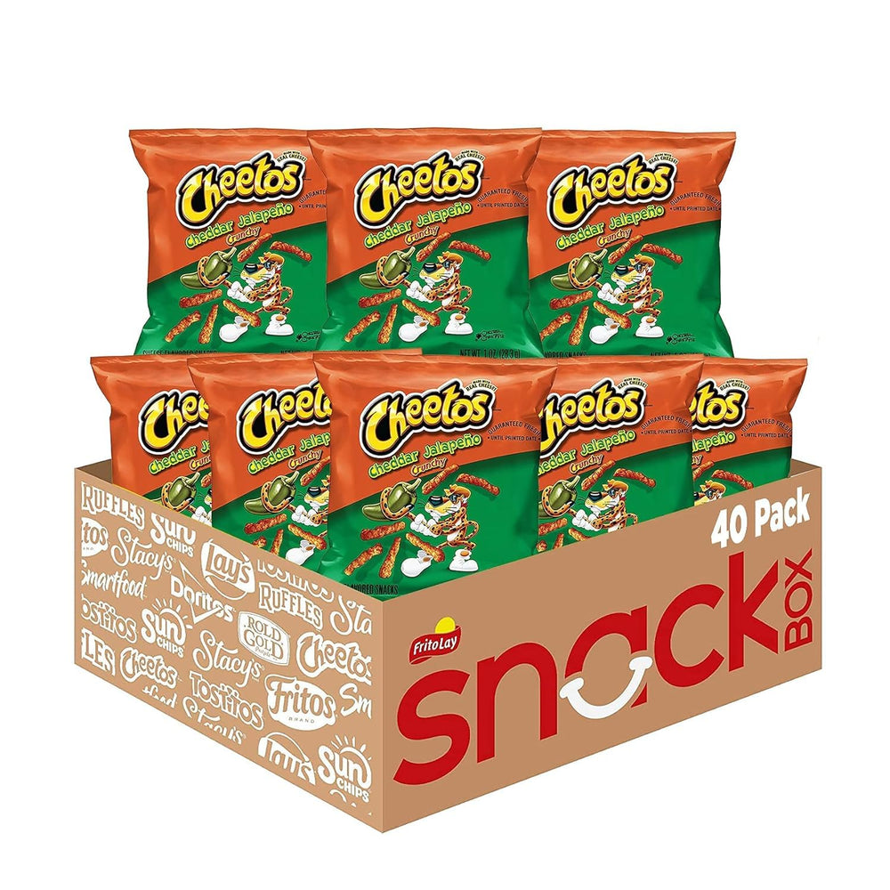 Cheetos front pack showing cheddar jalapeño flavor and resealable benefit
