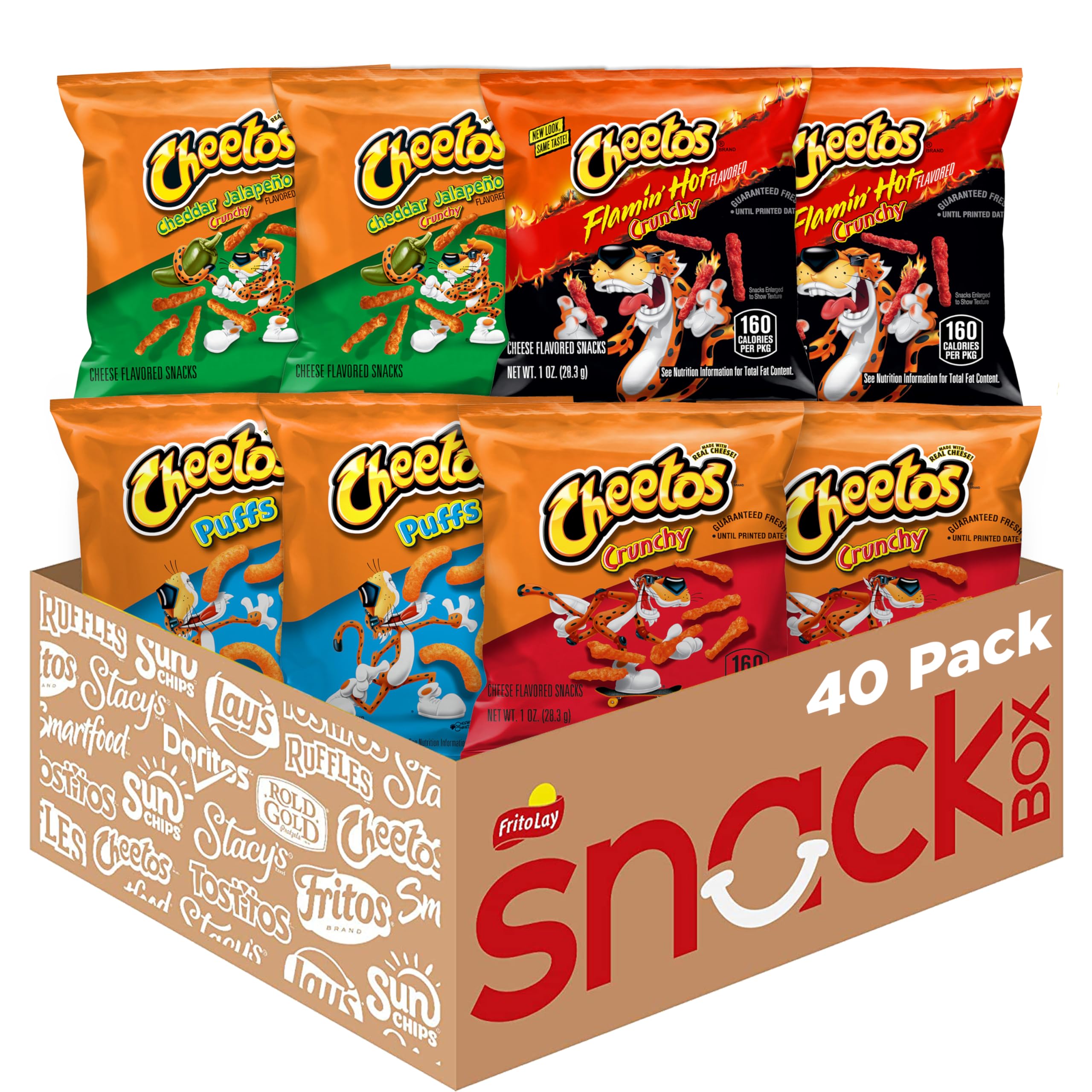 Cheetos variety pack front packaging showing all four flavors and count for easy choice