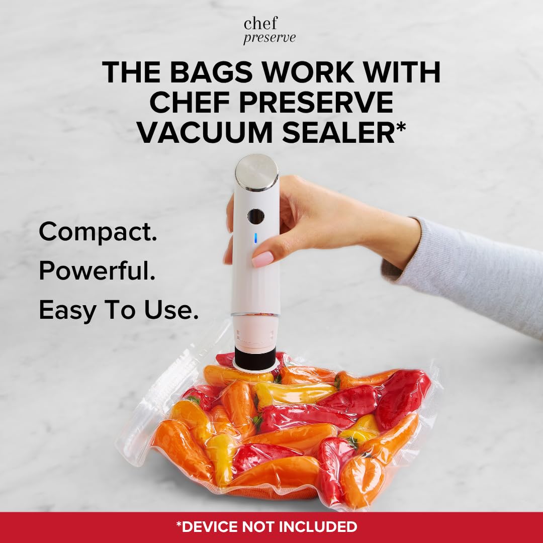 Chef Preserve bag in freezer with frozen meal demonstrating freezer-safe protection and space saving