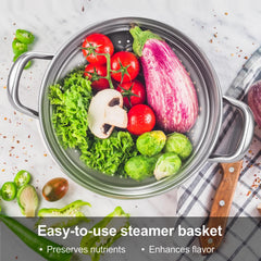 CHEFBEE close-up of removable steamer basket highlighting multi-use steaming benefit