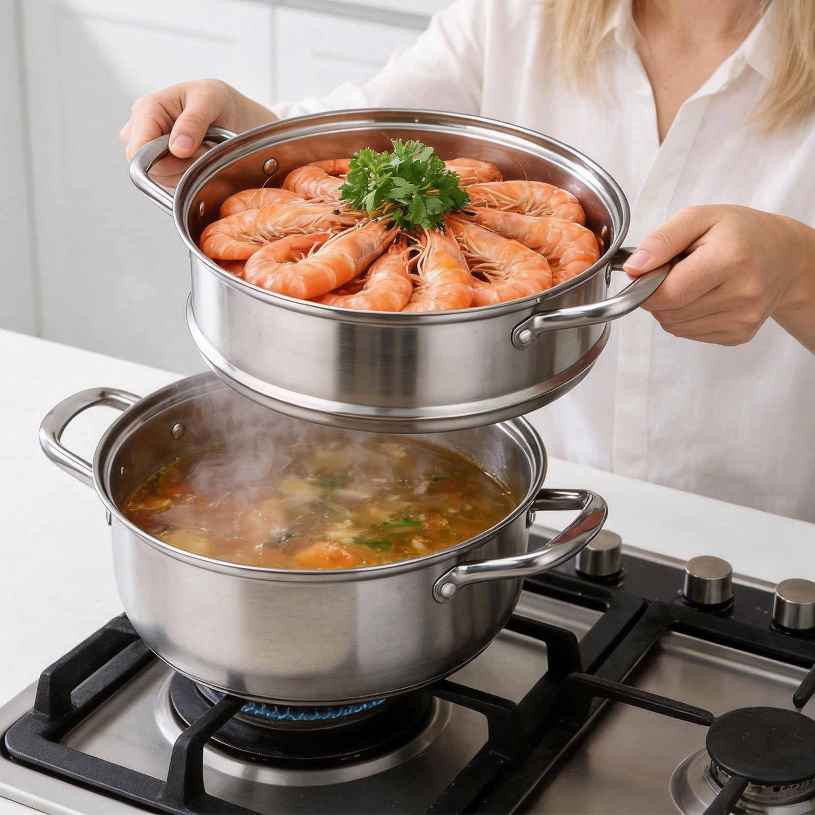 CHEFBEE steamer in outdoor camping setting showing portability and versatility benefit