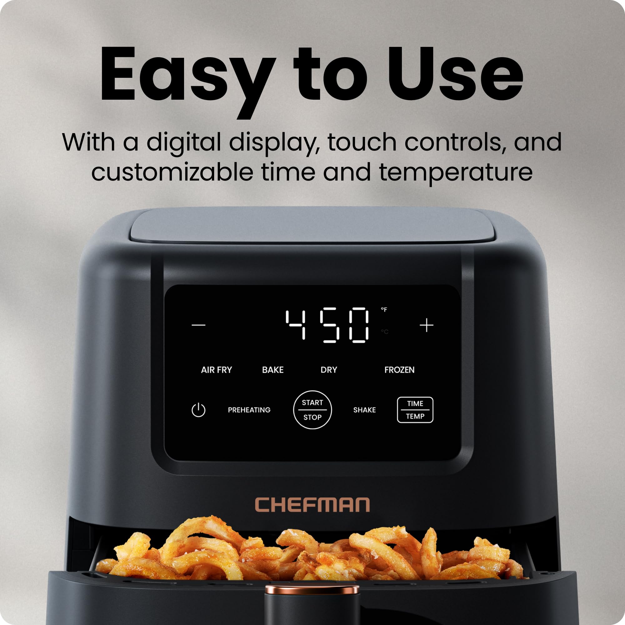 Chefman air fryer dehydrating fruit tray filled with sliced apples to show snack-making capability