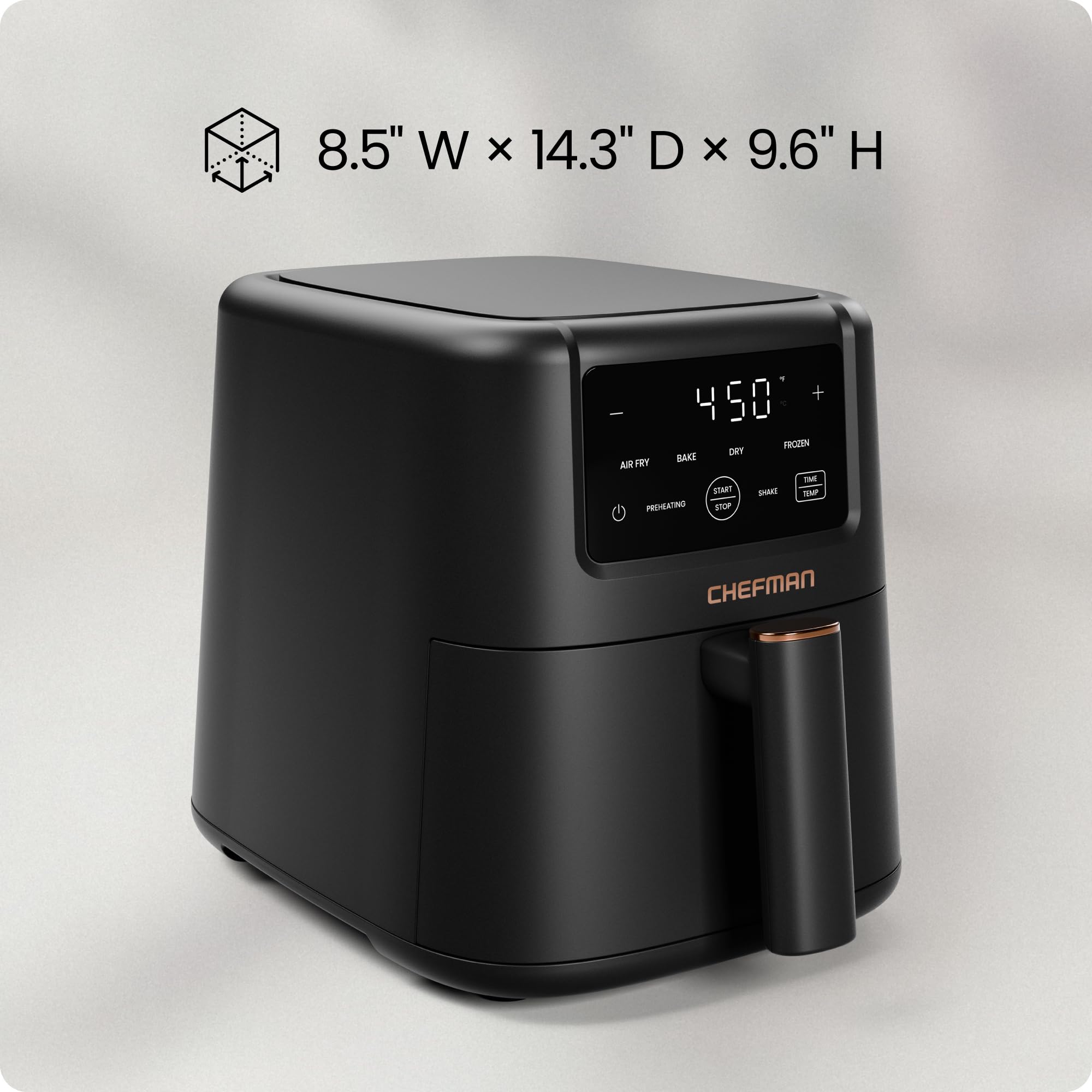 Chefman box and label showing model info, cETL approval, and 1-year warranty assurance