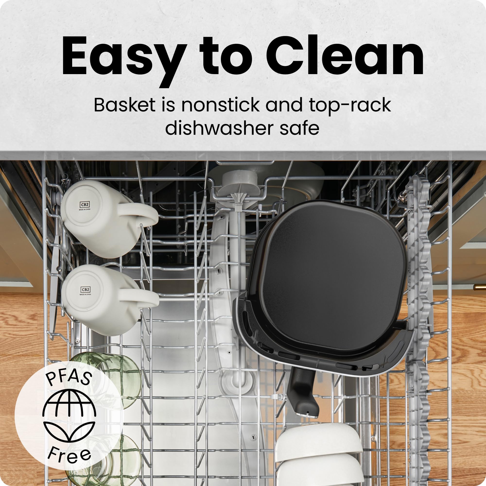 Chefman removable parts inside dishwasher showing hassle-free cleaning