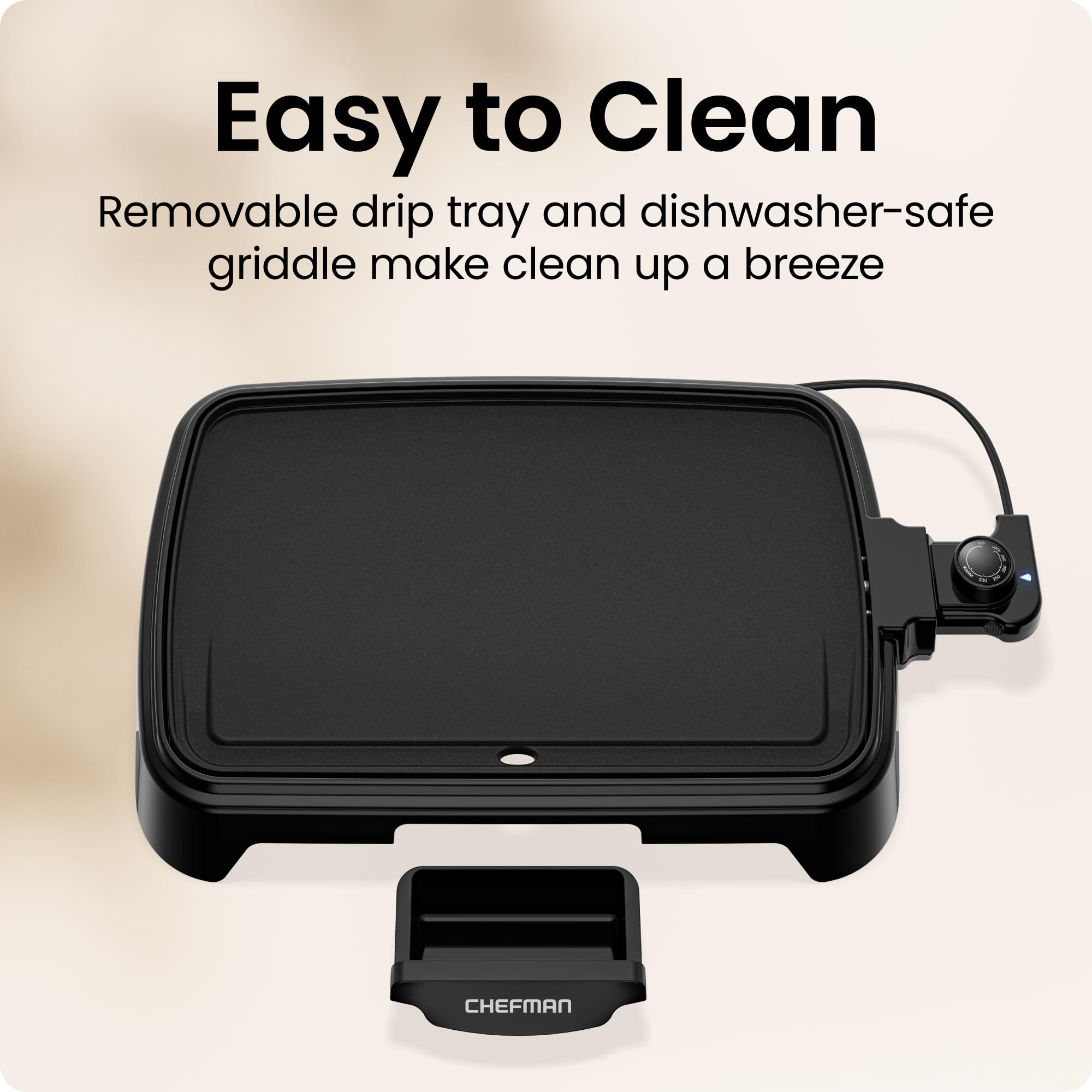Chefman griddle cooking pancakes and eggs demonstrating fast even heating benefit