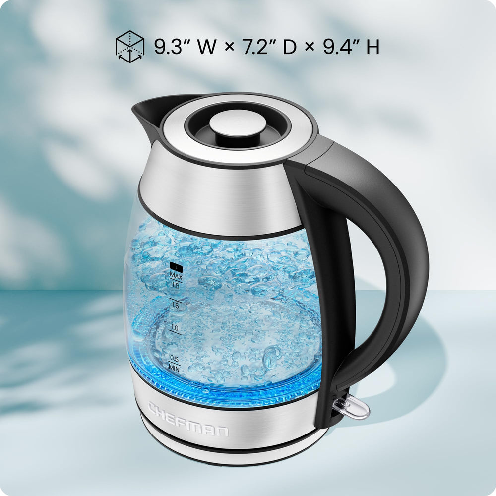 Chefman kettle in kitchen lifestyle setting providing fast hot water for family benefit