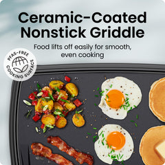 Chefman slide-out drip tray pulled out showing grease collection for tidier cooking benefit