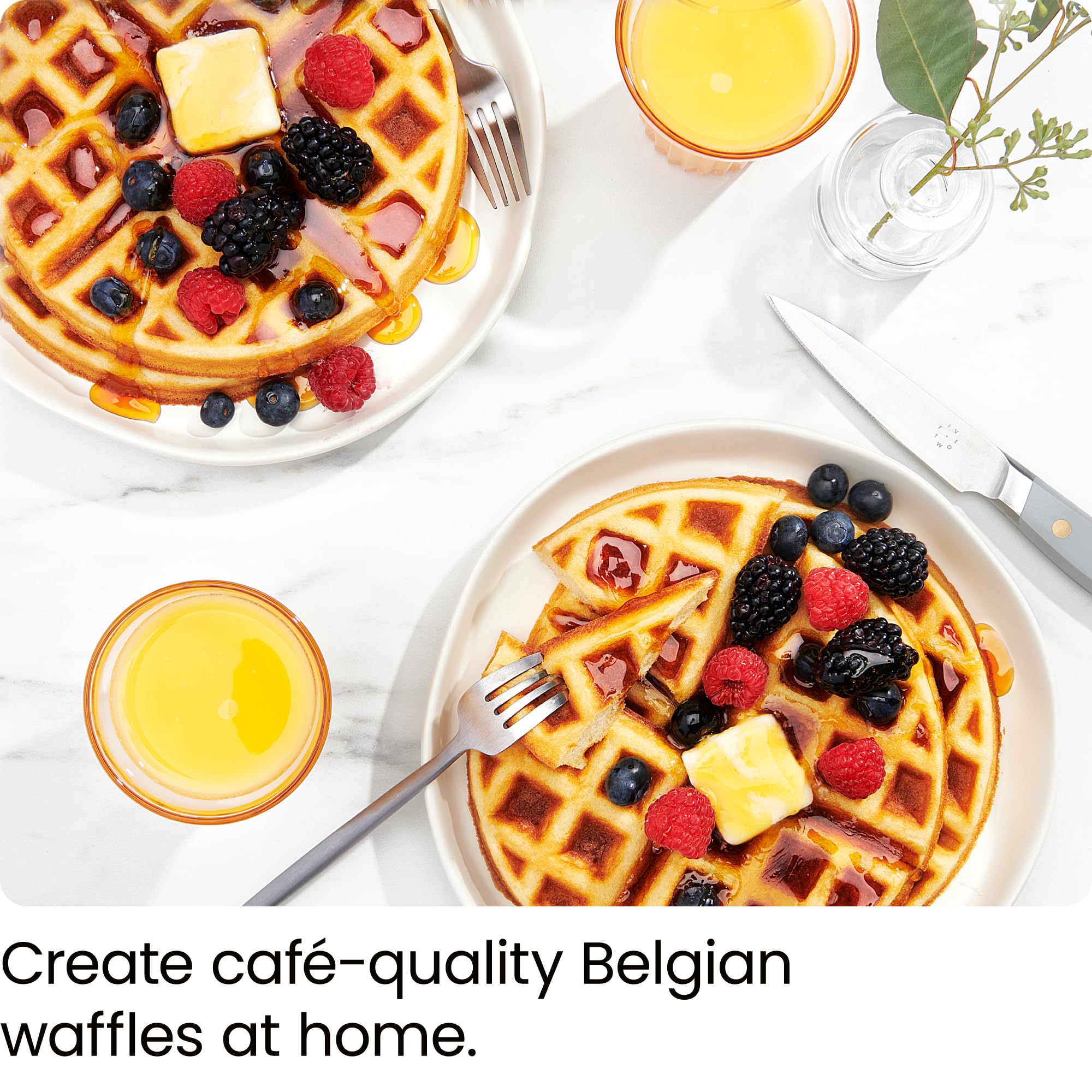 Chefman close-up of extra-thick nonstick plates for easy waffle release and no-spray cooking