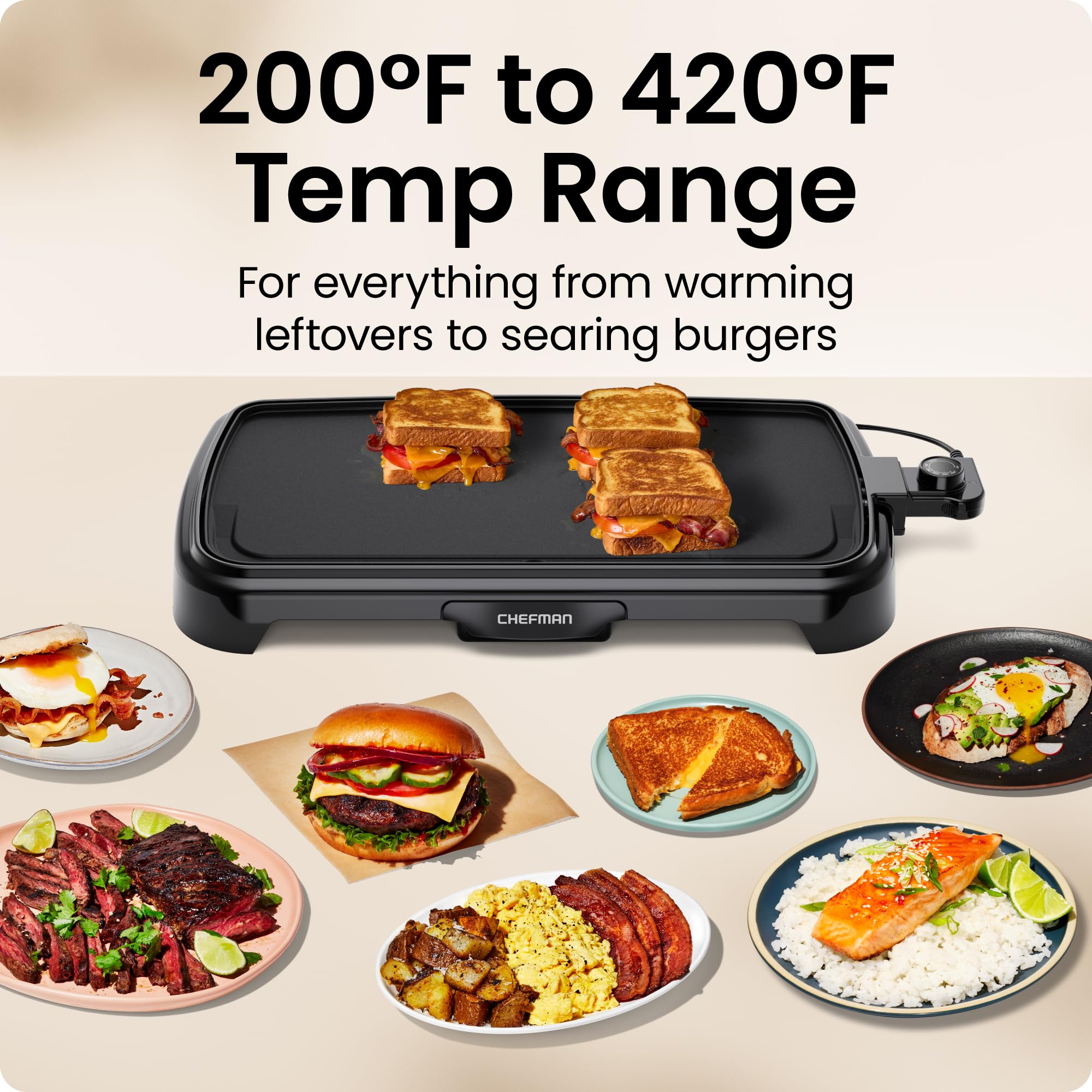 Chefman temperature control detail showing removable probe for safe cleaning