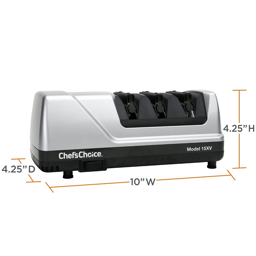 Chef's Choice 15XV placed on a kitchen counter in use suggesting improved slicing performance benefit
