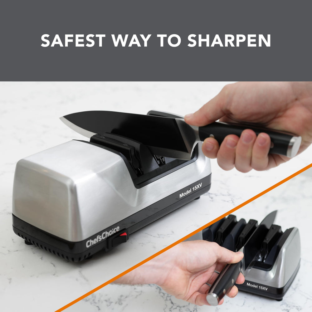 Chef's Choice 15XV stropping disks detail highlighting polishing stage for smoother cutting benefit