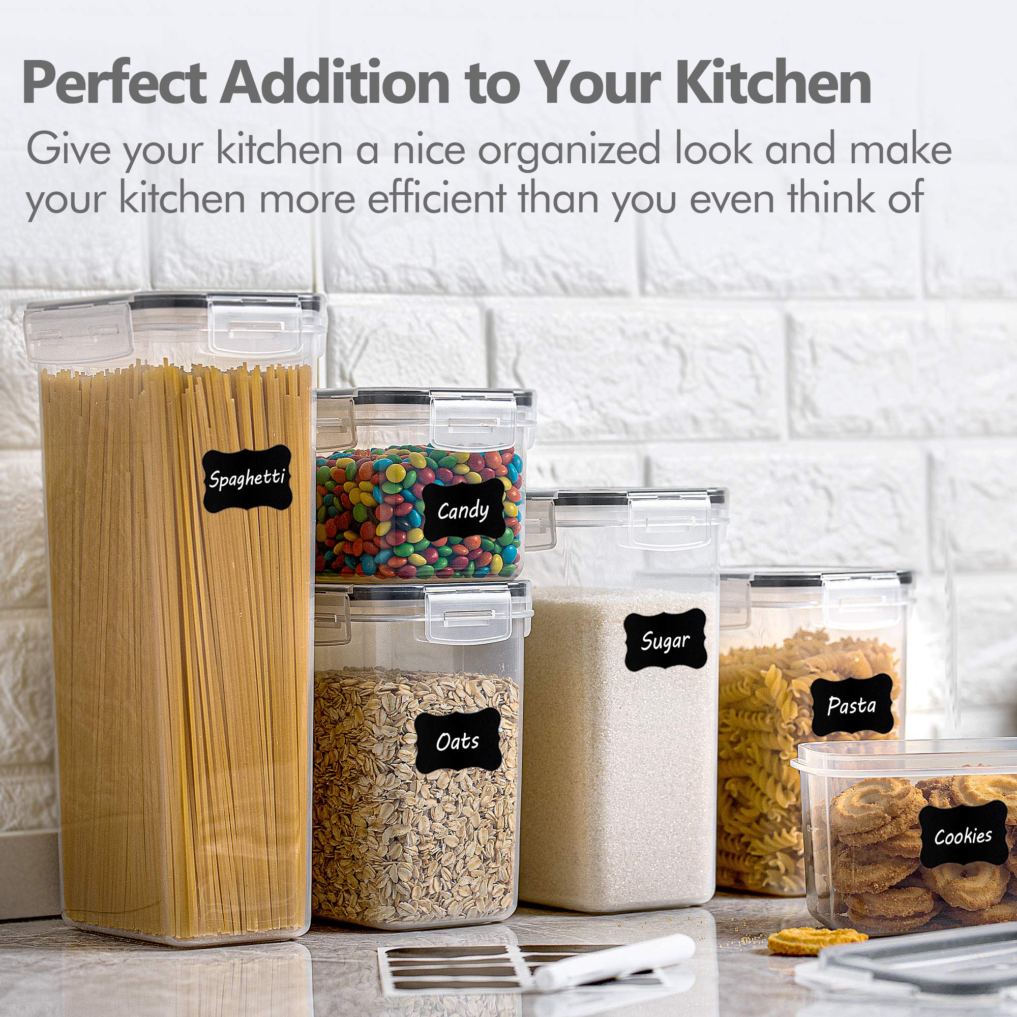 CHEFSTORY tall container with spaghetti showing size and capacity comparison